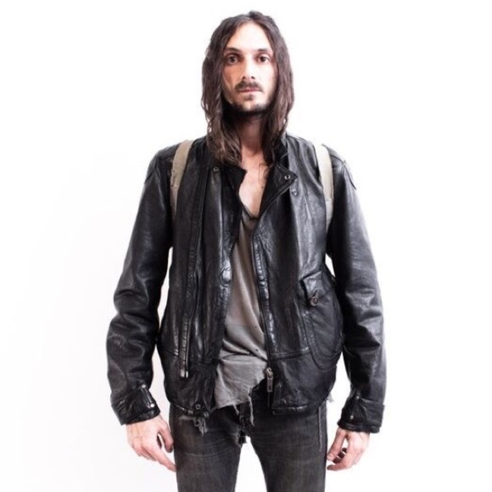 Chevignon vintage moto leather jacket